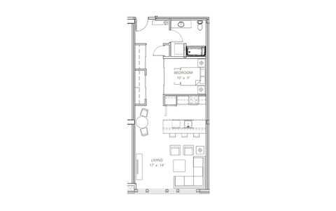 a floor plan of a home with a bedroom and a living room